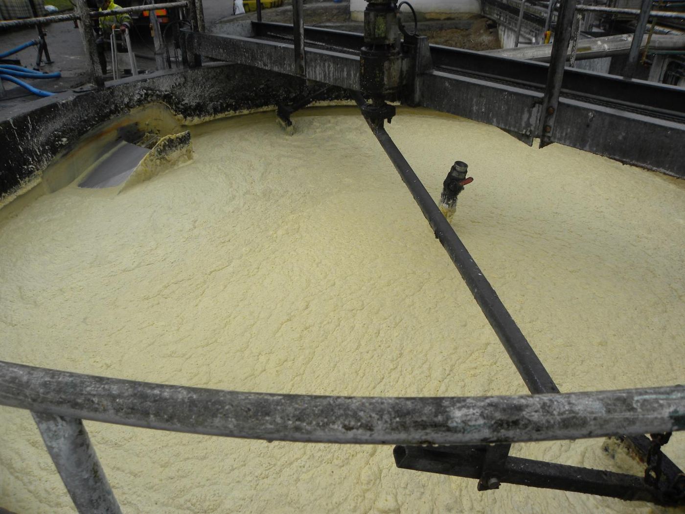 Bassin de flottation recouvert de mousse, traitement des corps gras d'un site agroalimentaire